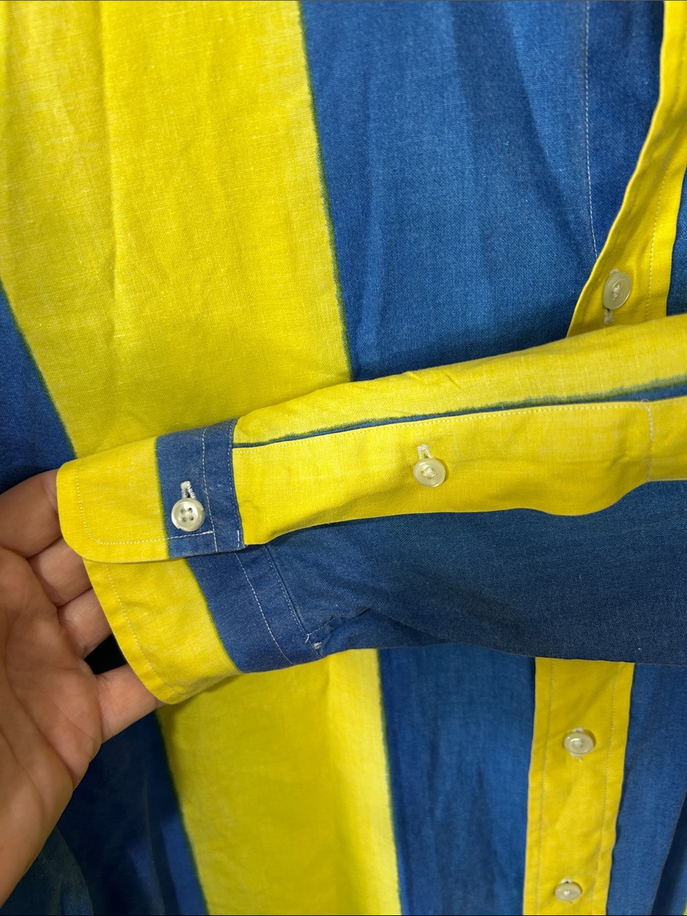 Ralph Lauren Yellow and Blue Vertical Stripe Button-Down Shirt - Picture 6 of 7